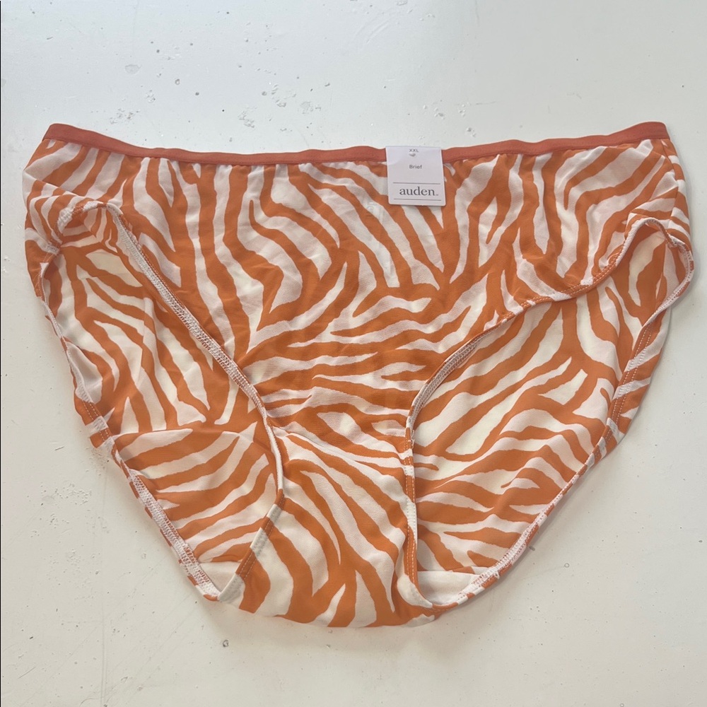 Auden Orange Tiger Striped Animal Print Brief Style Cotton Sheer Underwear NWT